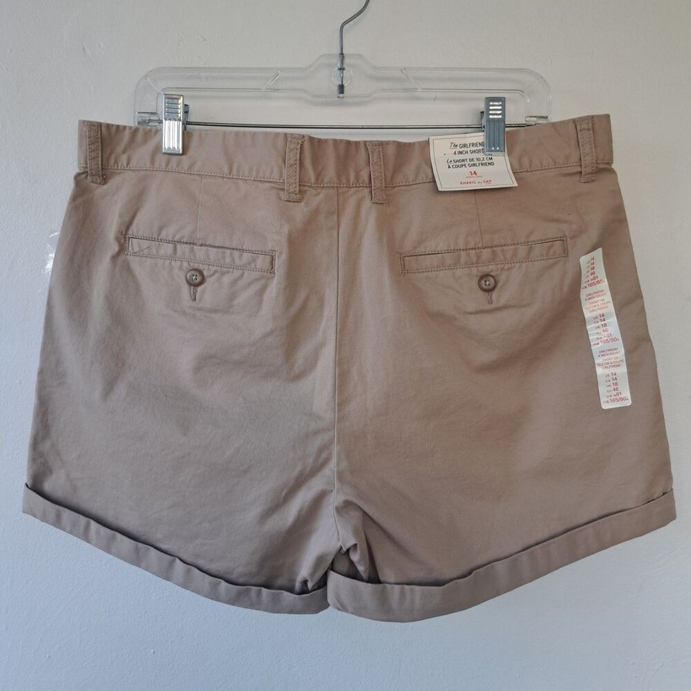 NEW Gap The Girlfriend Khaki Chino Shorts Womens Size 14 Large Tan 4" Inseam - Picture 2 of 8